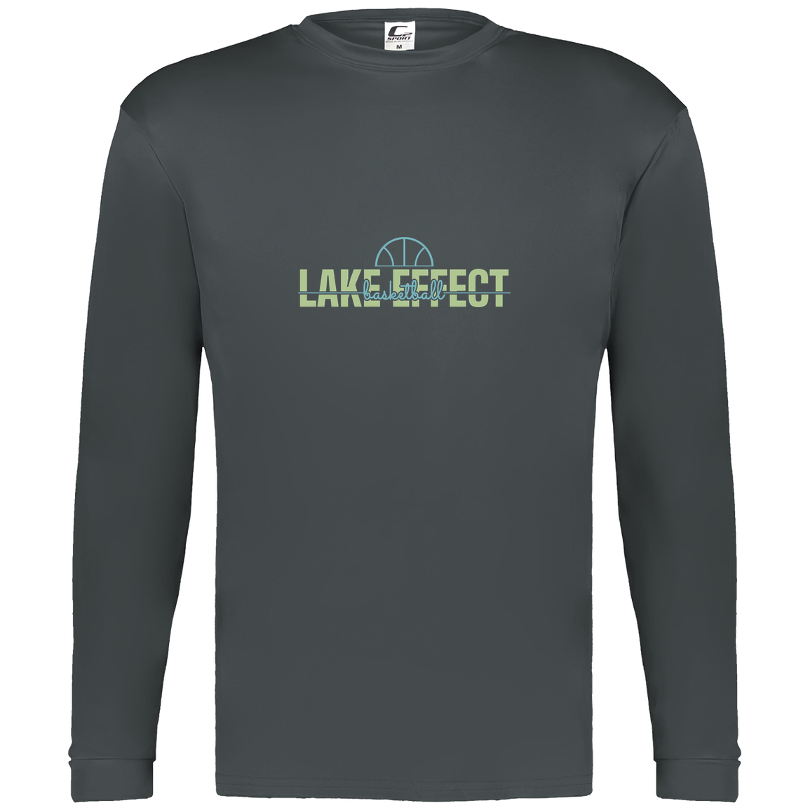 lake-effect-legends-dome-script-c2-mens-performance-long-sleeve-tee — Graphite — Front — source sha256 8258dc0533d5cbe3a9f07064a4ccdea8529b4c4449da85780c6b7f116b05e5d5 — Color position 2
