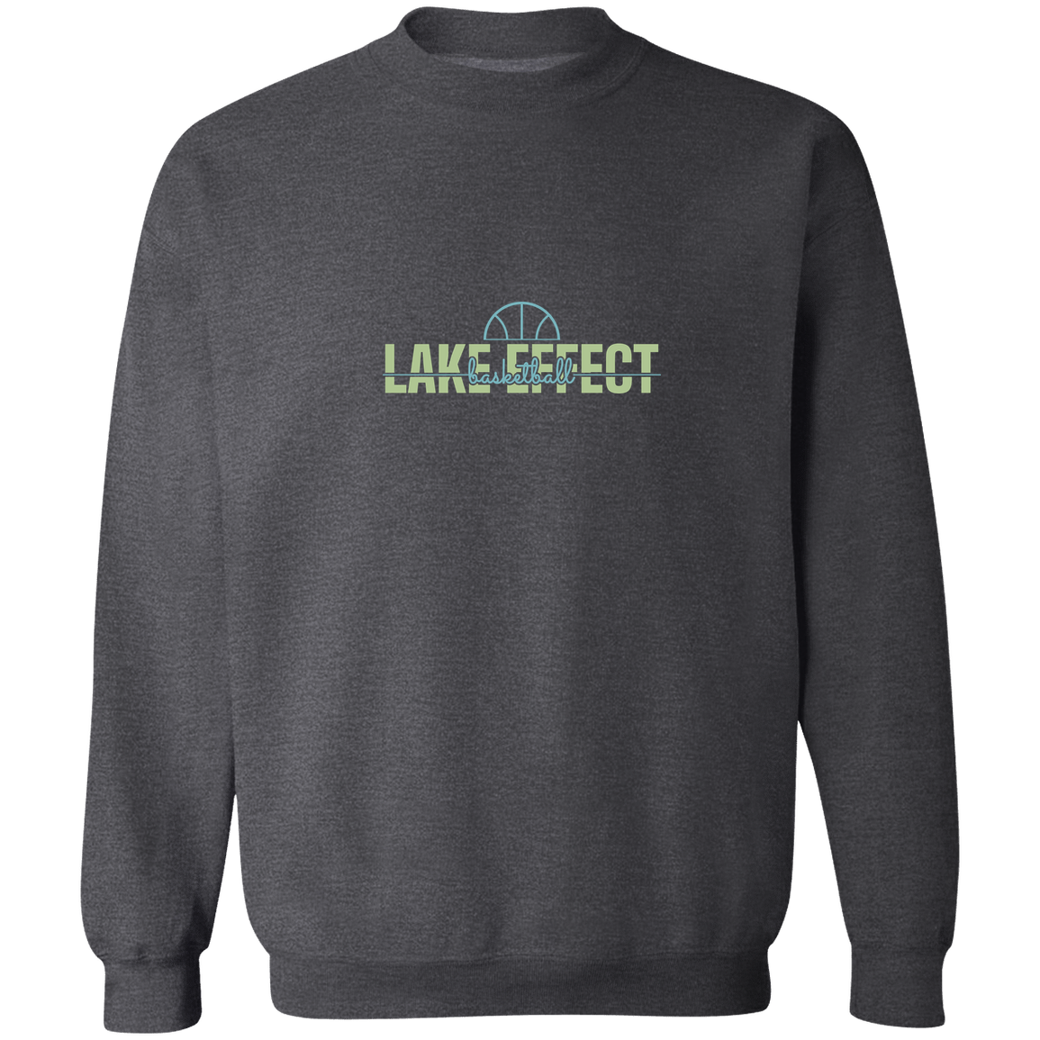 lake-effect-legends-dome-script-gildan-crewneck-pullover-sweatshirt — Dark Heather — Front — source sha256 8aea179402beb91b7cc79f569106005fccc4a95431b77407ddf76475f22178b6 — Color position 6