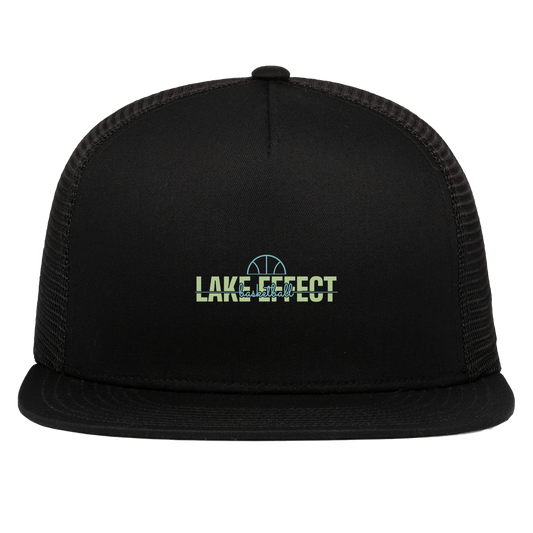 lake-effect-legends-dome-script-pacific-headwear-d-series-5-panel-trucker-snapback-cap — Black — Front — source sha256 a34fa685dbb1ef43473ce0aad49cd9589f5e7ea9d6f7d5d51ec11fcda157da95 — Color position 1