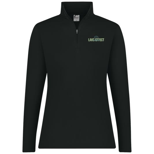 lake-effect-legends-dome-script-c2-womens-1-4-zip-pullover — Black — Front — source sha256 aacf7c3bd8c535f27792306cb91da6377446c43968b7e89bb25c09c8af899559 — Color position 1