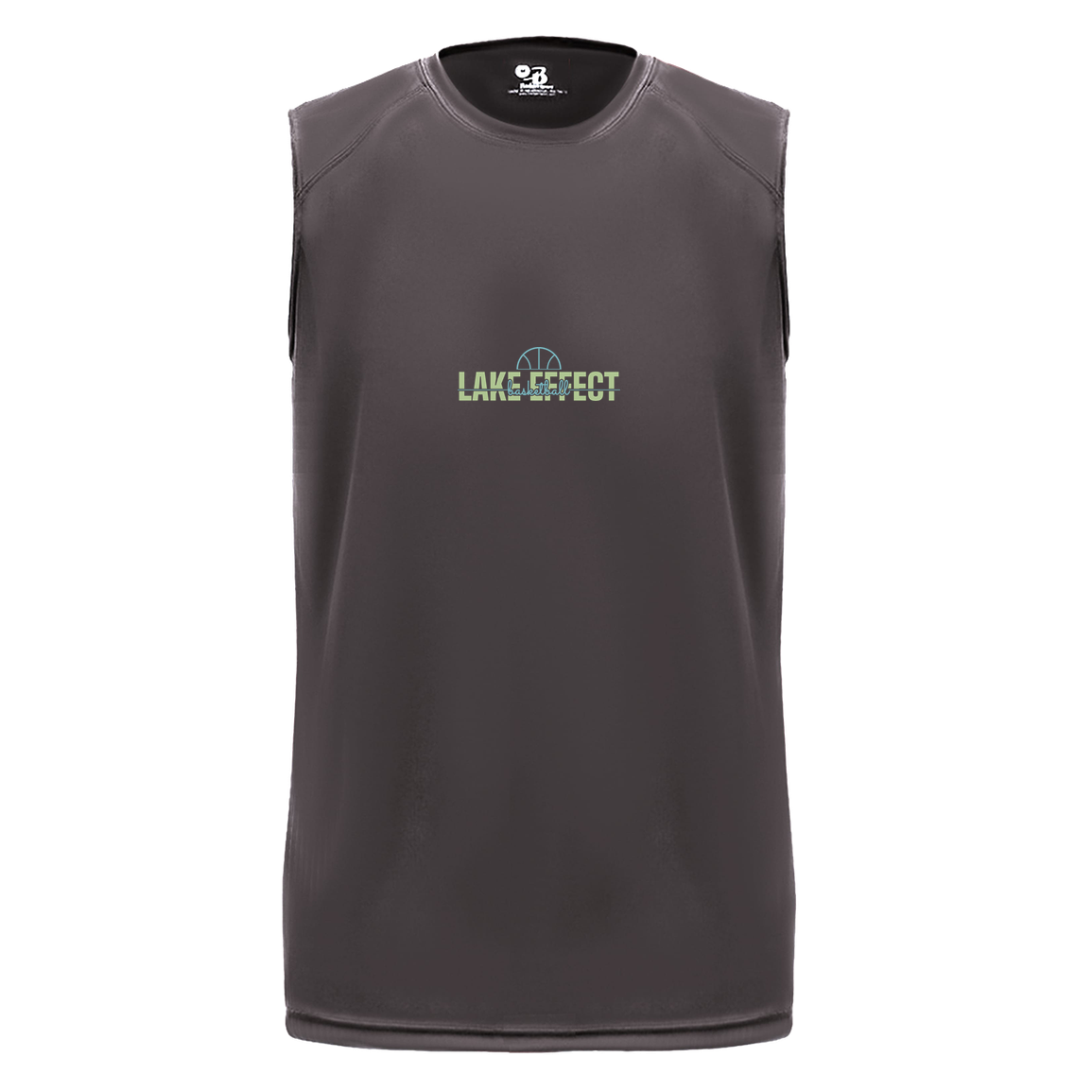 lake-effect-legends-dome-script-badger-b-core-sleeveless-performance-tee — Graphite — Front — source sha256 b7ee89e13174851071c3e287ac5b96240e979c7b3888d9e42fff37f83278d959 — Color position 2