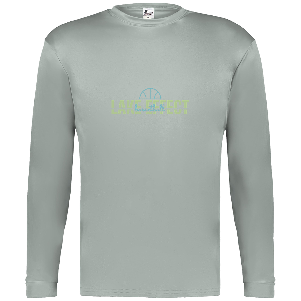 lake-effect-legends-dome-script-c2-mens-performance-long-sleeve-tee — Silver — Front — source sha256 ca10df1326955a27f8af9f3442ab46e698b742babb8572b7c8e6e6aeee183049 — Color position 3
