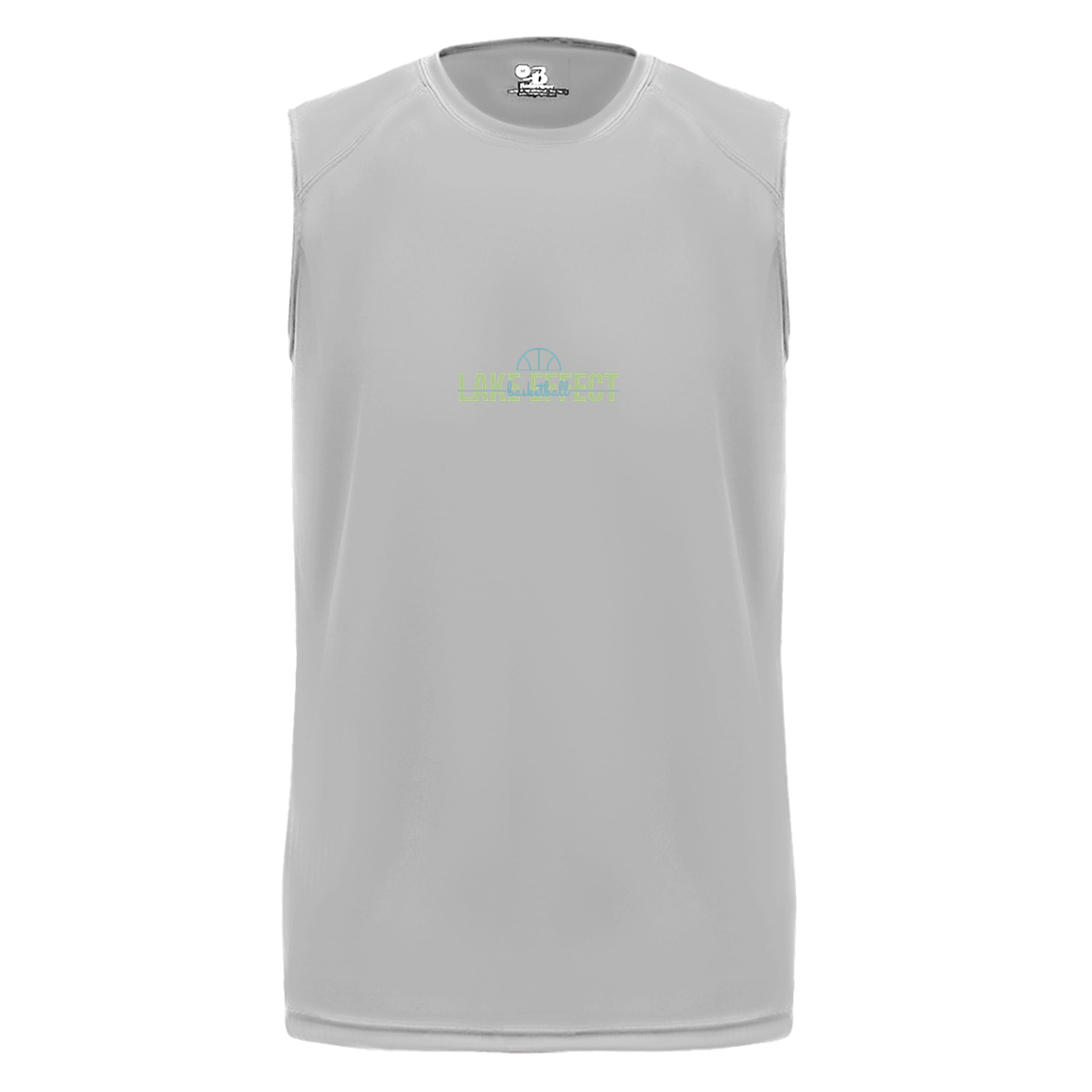 lake-effect-legends-dome-script-badger-b-core-sleeveless-performance-tee — Silver — Front — source sha256 dd76adce303be7900b810a8863102b71e2b777a8359db2c99f4bdd3568ac25ff — Color position 3