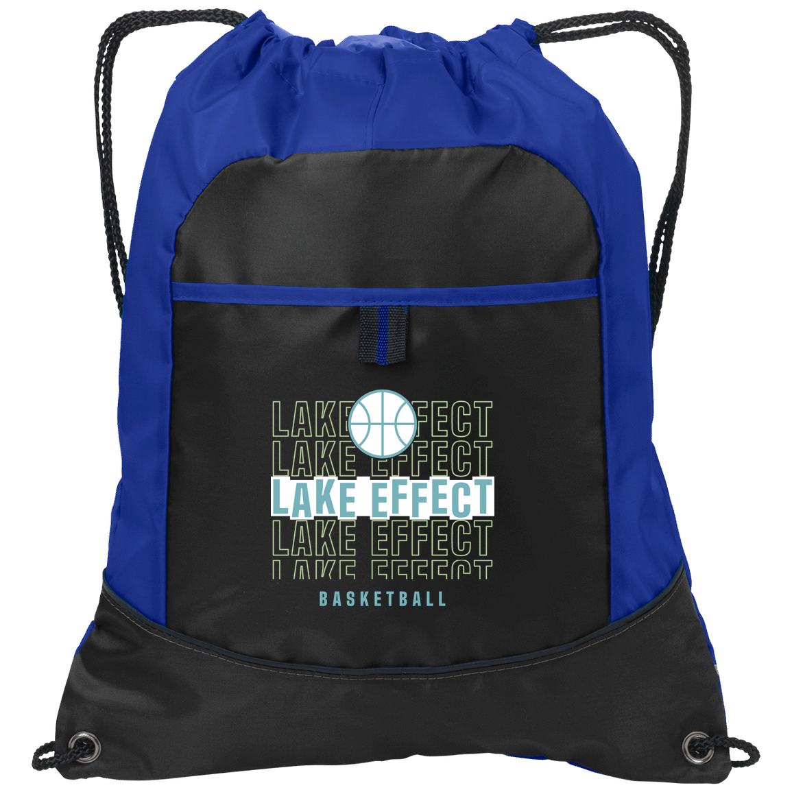 lake-effect-legends-echo-highlight-port-authority-pocket-cinch-pack — Black/Hyper Blue — Front — source sha256 ca10193d8479938cb78d8050b86da871fa0046bac0d18b32f24ea37ccdbfa62a — Color position 2