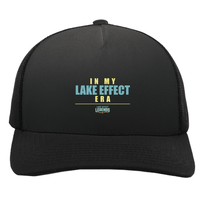 lake-effect-legends-era-stack-pacific-headwear-5-panel-trucker-snapback-cap — Black/Black — Front — source sha256 265558450323812cfa7680848d6e9660de7832b7ad3616c53c0e91eded909525 — Color position 3