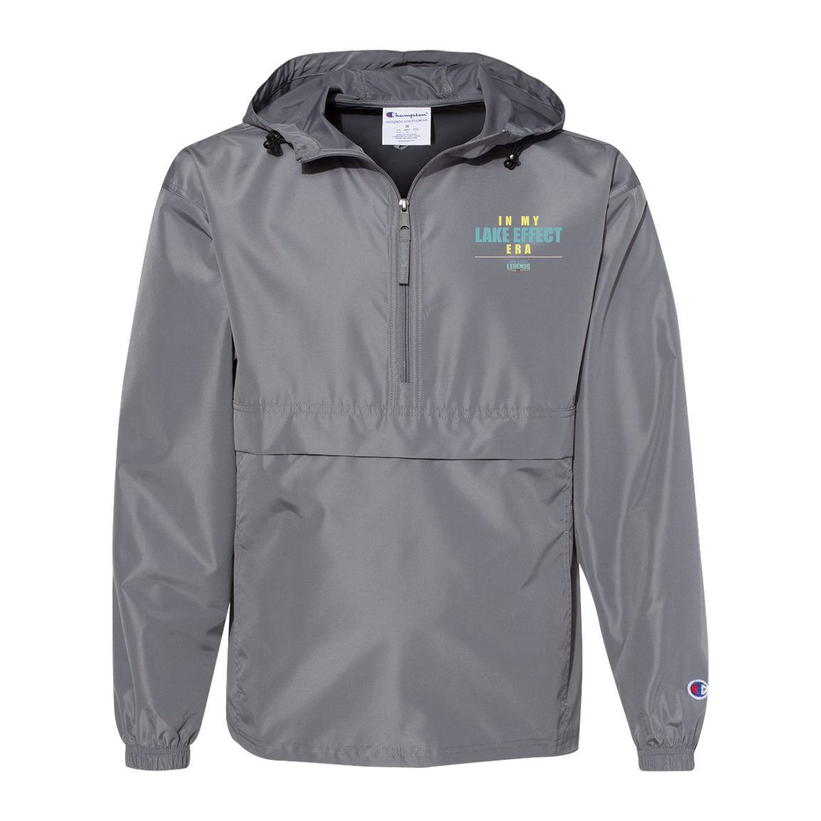 lake-effect-legends-era-stack-champion-unisex-packable-anorak-jacket — Graphite — Front — source sha256 389d66055a8115f1cbfa2c6590acd7515afdaea51bdc01dea7e9efd41d95b52e — Color position 2