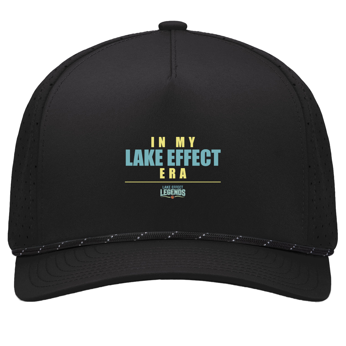 lake-effect-legends-era-stack-pacific-headwear-weekender-perforated-snapback-cap — Black/Black — Front — source sha256 5b0e3536caff72ffb101e8205878c91c47411a006337f655a7197c51fc0202eb — Color position 1