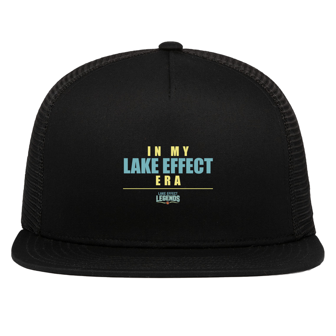lake-effect-legends-era-stack-pacific-headwear-d-series-5-panel-trucker-snapback-cap — Black — Front — source sha256 60cd5af34851b57a93de9d2b650ac65aa38c1715f0815c9076ef8014fa7d43cc — Color position 1