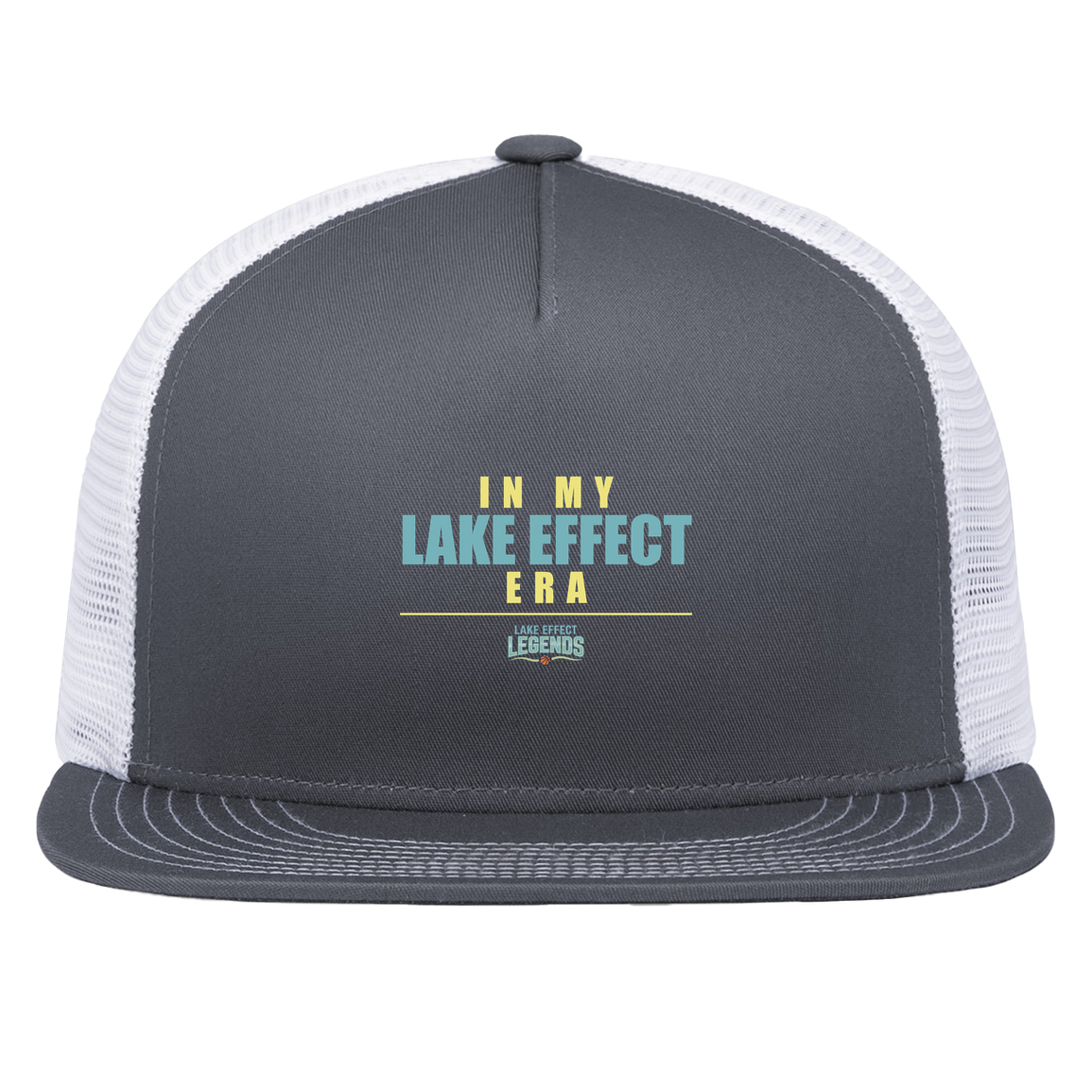 lake-effect-legends-era-stack-pacific-headwear-d-series-5-panel-trucker-snapback-cap — Graphite/White — Front — source sha256 6d8f856f2fe4ac98fb668963e0e0e1be9e1a2621b4546d413bfb4986b748062c — Color position 4