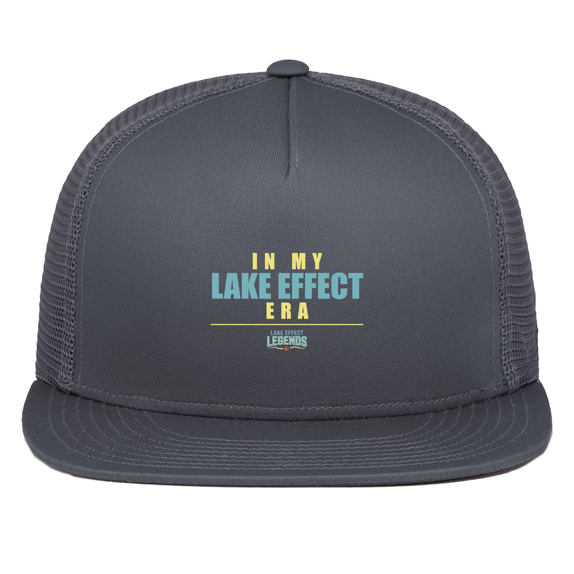 lake-effect-legends-era-stack-pacific-headwear-d-series-5-panel-trucker-snapback-cap — Graphite — Front — source sha256 94eeb631c7832925ef741286fc70e551f90bdd5e21358111f09593627f3b1dbb — Color position 3