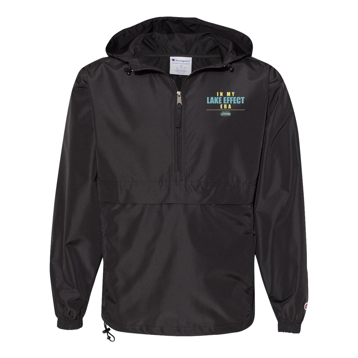 lake-effect-legends-era-stack-champion-unisex-packable-anorak-jacket — Black — Front — source sha256 a814ecf462775420f95d19faca71d9e0f8b662dc79ad0dda36a562b2b37189f0 — Color position 1