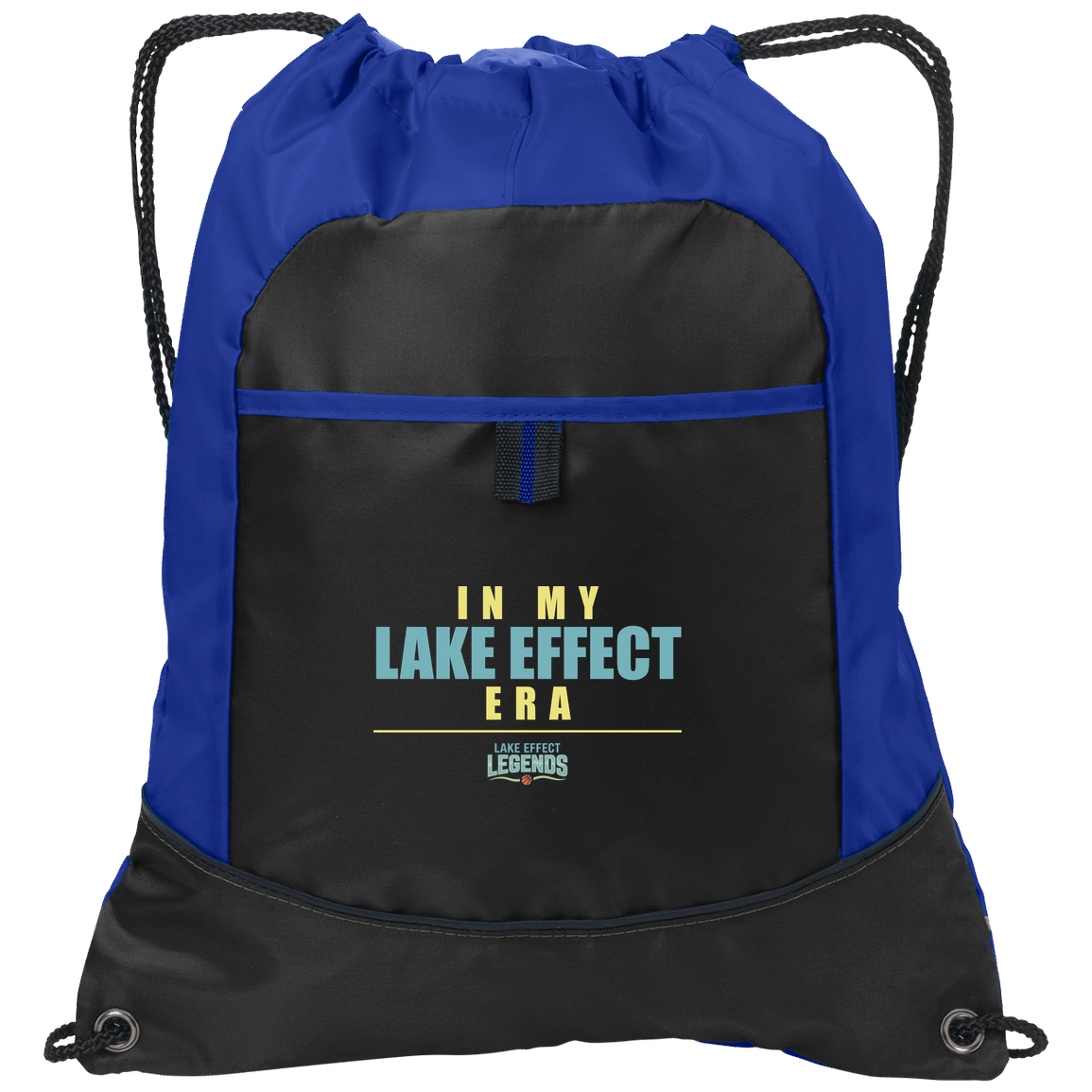 lake-effect-legends-era-stack-port-authority-pocket-cinch-pack — Black/Hyper Blue — Front — source sha256 fd74976d938d31e57463a4fe0ec017a2aa8ab2e6432e9fc6c73fa7310b258986 — Color position 1