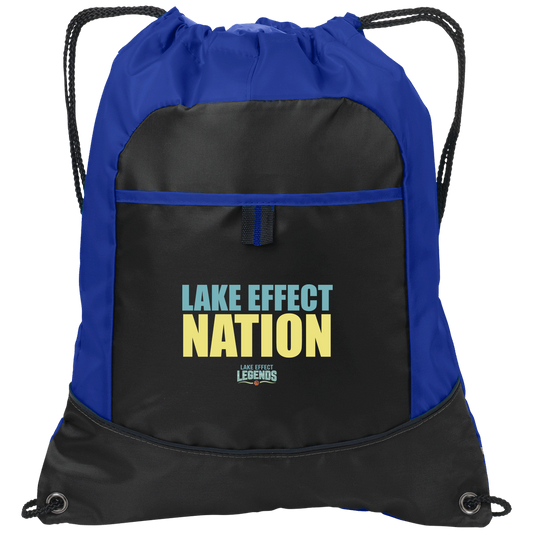 lake-effect-legends-hoops-nation-port-authority-pocket-cinch-pack — Black/Hyper Blue — Front — source sha256 38256806ff3b8a33e4846e21bd324a73c44561abef89ed4a618ee8ff409282b1 — Color position 1