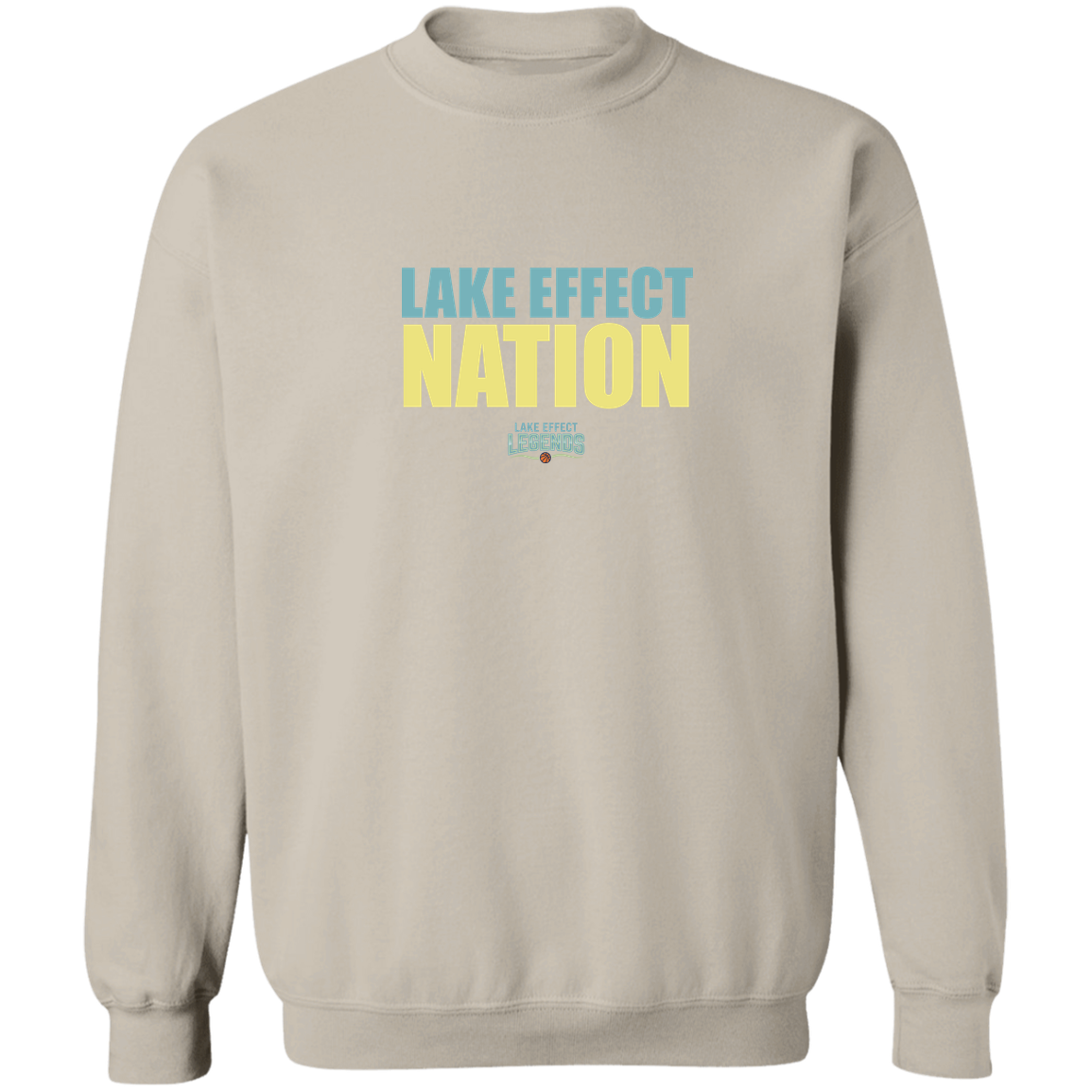 lake-effect-legends-hoops-nation-gildan-crewneck-pullover-sweatshirt — Sand — Front — source sha256 53aa188f5809c9556f115a791585466bd2ed88b4a14f148902f608c0a44a9d43 — Color position 5