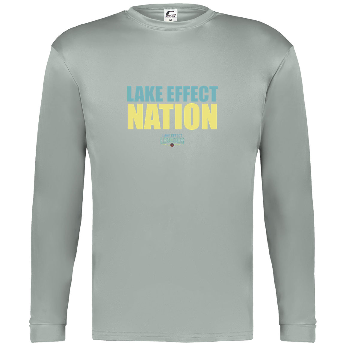lake-effect-legends-hoops-nation-c2-mens-performance-long-sleeve-tee — Silver — Front — source sha256 cc7886f7f2c1c016e63ad12fd226d2b2c6b04c4b2fbabb03b2c398974b55bd81 — Color position 3
