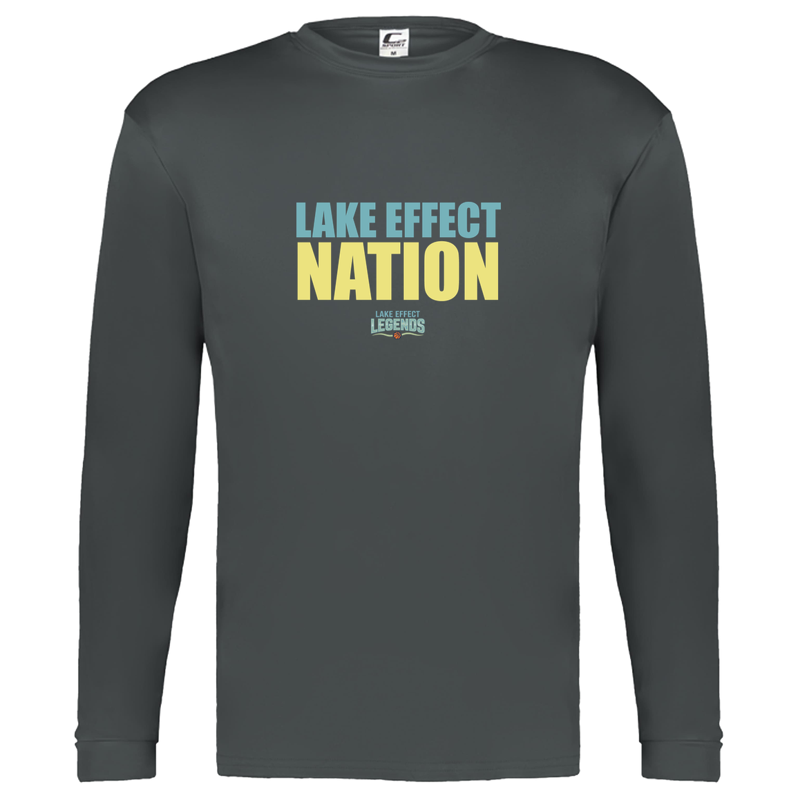 lake-effect-legends-hoops-nation-c2-kids-performance-long-sleeve-tee — Graphite — Front — source sha256 e92e5a709567edd80428bb8f021daeb0488e3221f7fdc5182db454d3f6ab9632 — Color position 2