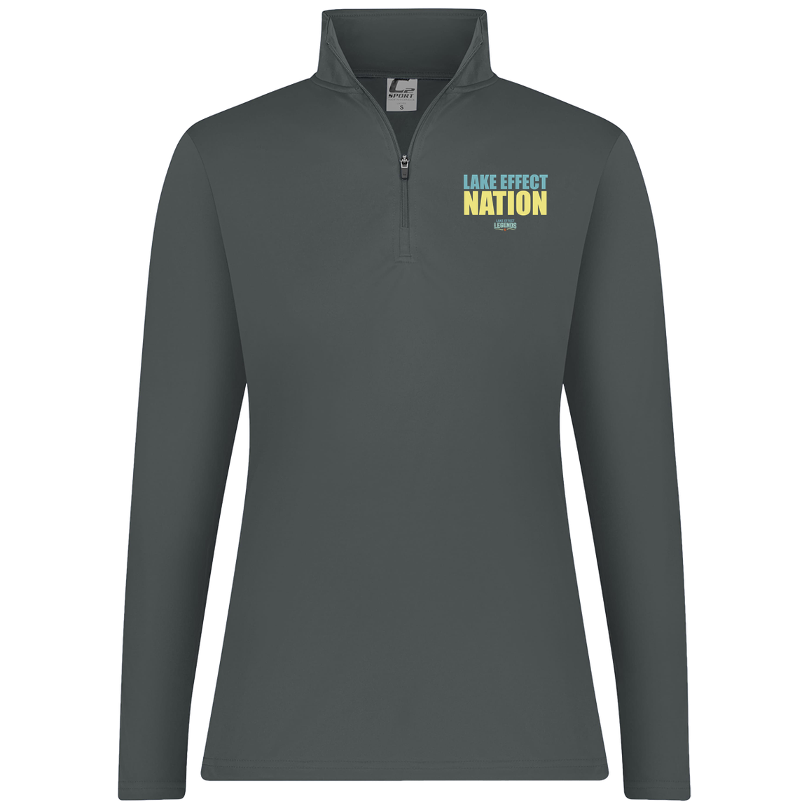lake-effect-legends-hoops-nation-c2-womens-1-4-zip-pullover — Graphite — Front — source sha256 f770a24c732e470f0ddbe5d912995cd8c608eab16f7020e30c91f00d934085b2 — Color position 4