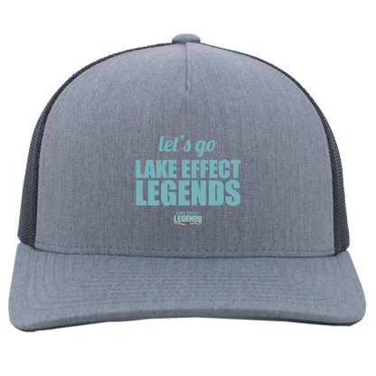 lake-effect-legends-let-s-go-pacific-headwear-5-panel-trucker-snapback-cap — Heather Grey/Light Charcoal — Front — source sha256 156314ae1c3876c081a9ec0af1f7e171dd0db8d9715b17b3df607fd1bf6c89a6 — Color position 2