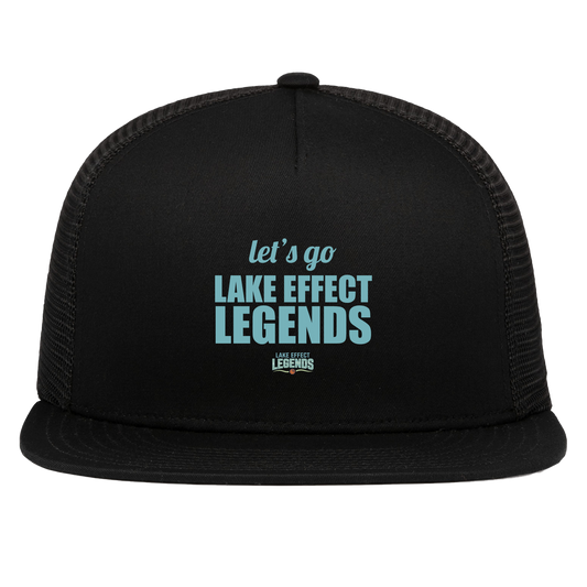 lake-effect-legends-let-s-go-pacific-headwear-d-series-5-panel-trucker-snapback-cap — Black — Front — source sha256 3468445767c581fe841377d4284ee0fb48b33558227f003990a0deb0dcc723a8 — Color position 1