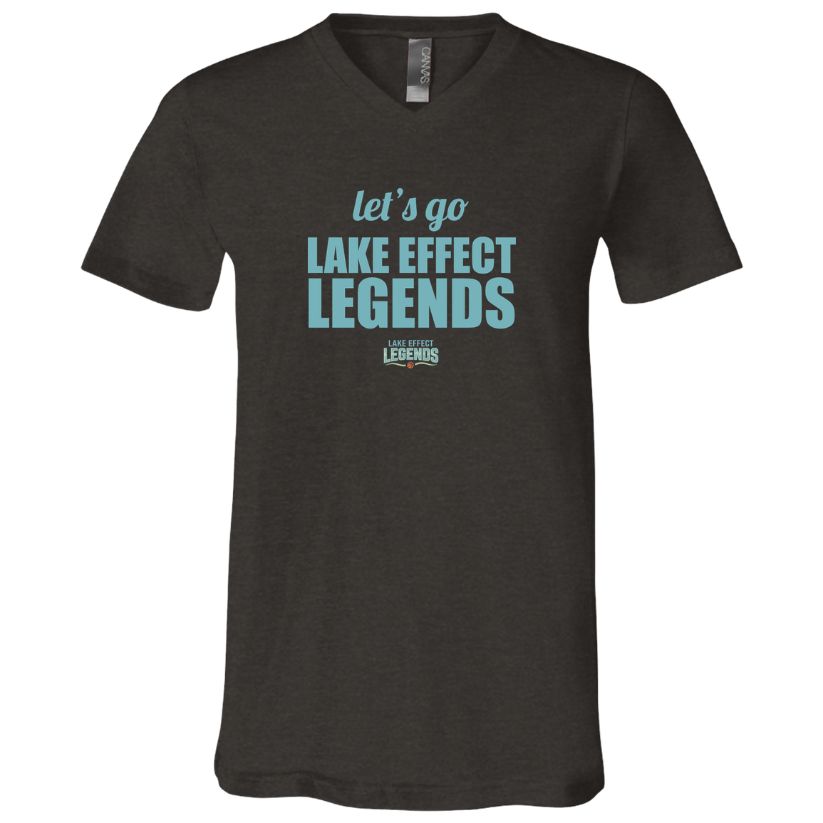lake-effect-legends-let-s-go-bella-canvas-unisex-jersey-ss-v-neck-t-shirt — Dark Grey Heather — Front — source sha256 97fd6dc0c5cf9855b6a2a758ad23bd50166e323457ffcaaa9ed7e53defa39277 — Color position 3