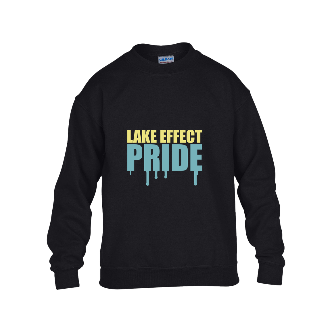 lake-effect-legends-pride-drip-gildan-kids-heavy-blend-fleece-crew — Black — Front — source sha256 1241f54c8ad4bca1638f7d87784b71820da76ac5cb664b805dec21b58b61d7df — Color position 1