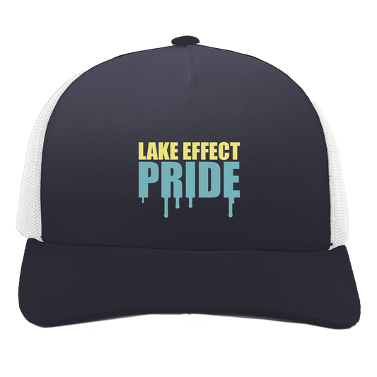lake-effect-legends-pride-drip-pacific-headwear-5-panel-trucker-snapback-cap — Navy/White — Front — source sha256 2ceeb7a4cb9a4ef85345df7b3de73acda6e9732c420e9c0c69d5b917d585eaeb — Color position 1