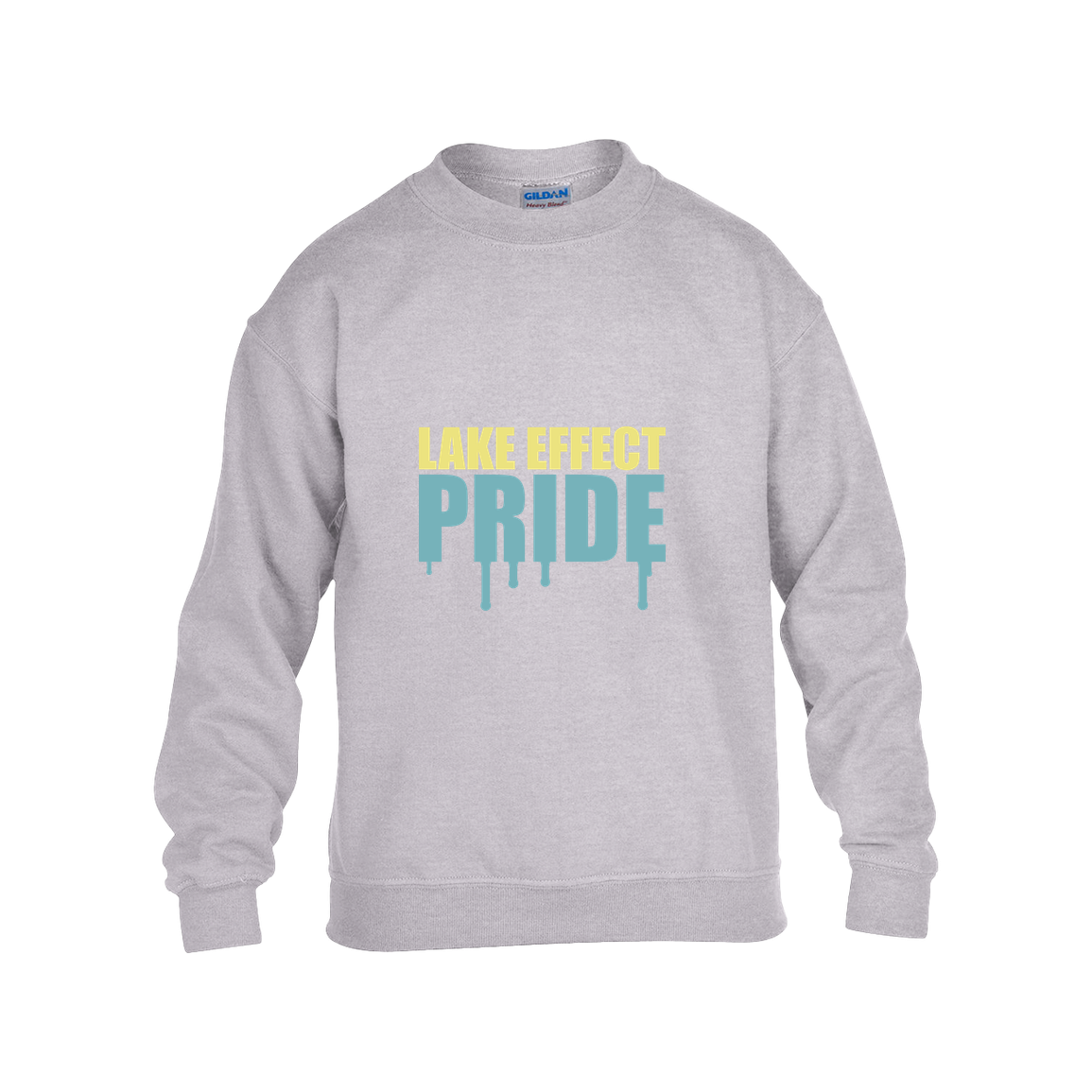 lake-effect-legends-pride-drip-gildan-kids-heavy-blend-fleece-crew — Grey — Front — source sha256 2fa5cf8374c7e03d21cbfd76a19a175684a5090f9bfc6cd598950be763110fd2 — Color position 3