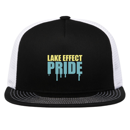 lake-effect-legends-pride-drip-pacific-headwear-d-series-5-panel-trucker-snapback-cap — Black/White — Front — source sha256 49dbac54309e62fd411a85e2416b7e0e3cdf051d69767ae70d57770d8128a984 — Color position 2