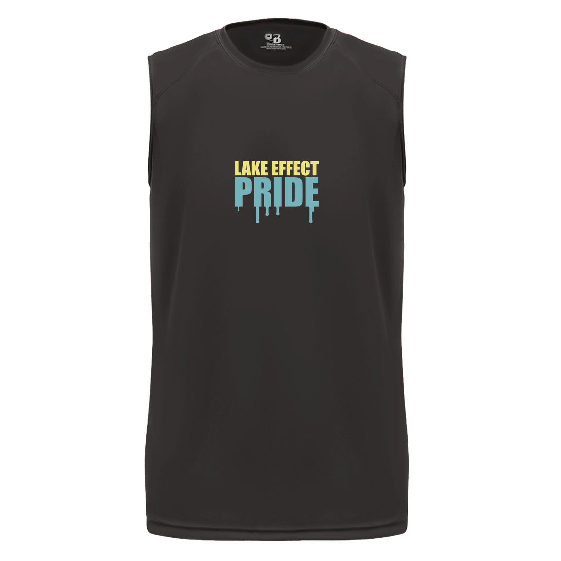 lake-effect-legends-pride-drip-badger-b-core-sleeveless-performance-tee — Black — Front — source sha256 5344db593ffd5e04ca2178ee81df828fc744fb22a766dfd1550969bfc3336a29 — Color position 1