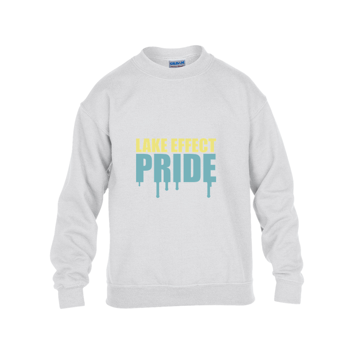 lake-effect-legends-pride-drip-gildan-kids-heavy-blend-fleece-crew — White — Front — source sha256 69d37c2f2a690b58d54533e433dce5e6eda79cde9feed232dbe6492f55accf14 — Color position 4