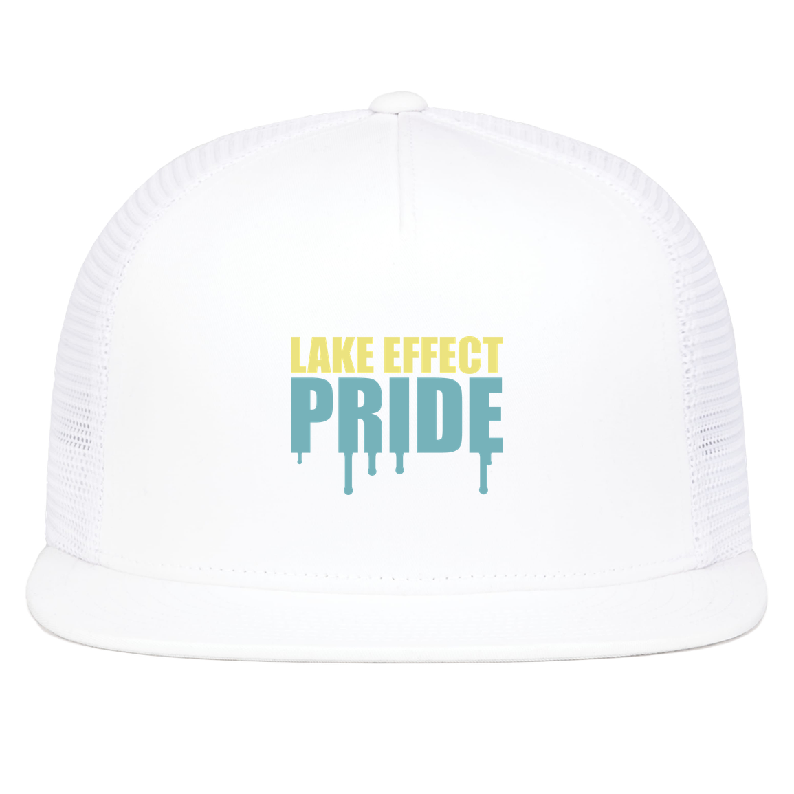 lake-effect-legends-pride-drip-pacific-headwear-d-series-5-panel-trucker-snapback-cap — White — Front — source sha256 97f7465908eff01a03b22ff941445970bb78a8762875bffd53b55f1465a792ca — Color position 5