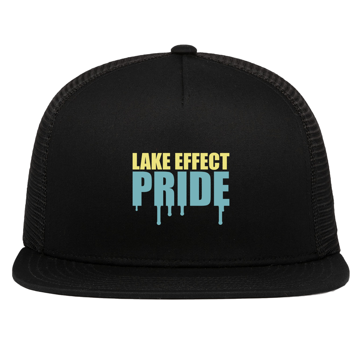 lake-effect-legends-pride-drip-pacific-headwear-d-series-5-panel-trucker-snapback-cap — Black — Front — source sha256 b8dbc62d66a899c3ef87d8bd9edac639a8ad7579d469601ca3bc7d326c8aba73 — Color position 1