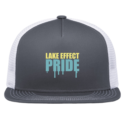 lake-effect-legends-pride-drip-pacific-headwear-d-series-5-panel-trucker-snapback-cap — Graphite/White — Front — source sha256 bb52f71fc4e2f7285d361a17a85efb26261a7cf4ee61aa6642da13b892b7e5af — Color position 4