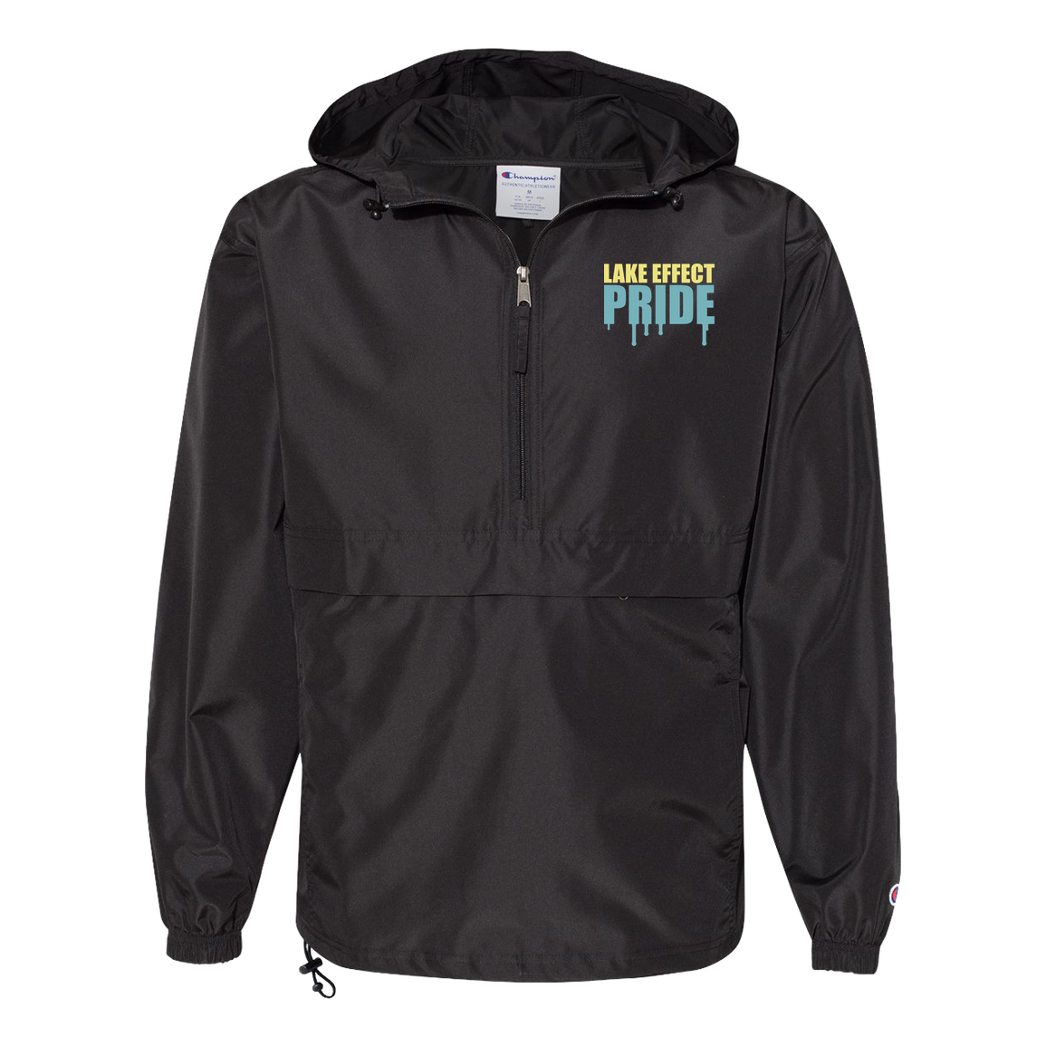 lake-effect-legends-pride-drip-champion-unisex-packable-anorak-jacket — Black — Front — source sha256 c81bd9b2b9e0e6090f6b79d835f52298a5f8af9e4fe5d5a66d3e25d706bfc7df — Color position 1