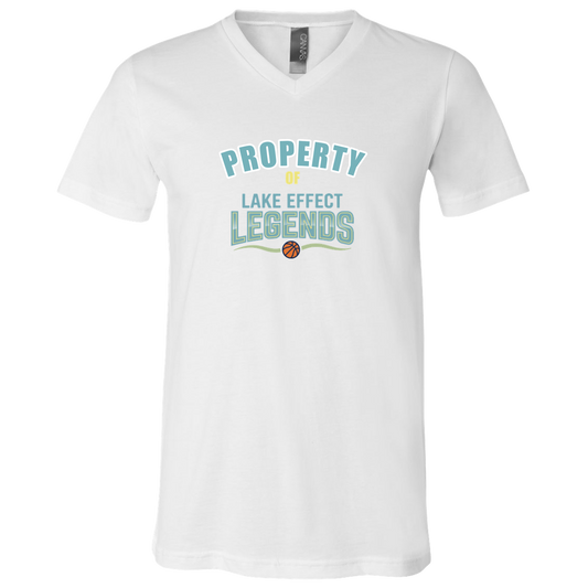 lake-effect-legends-property-of-bella-canvas-unisex-jersey-ss-v-neck-t-shirt — White — Front — source sha256 2de63f7b4740f2b455e5b7df00d2e277c76226200126c2675505f4818c4ef104 — Color position 1