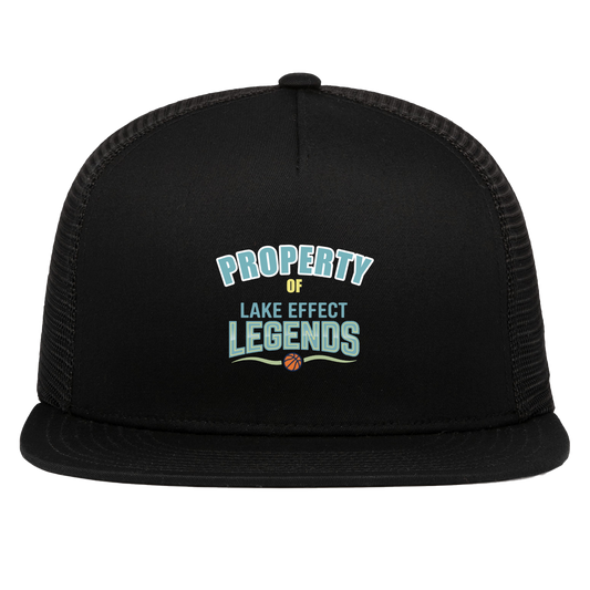 lake-effect-legends-property-of-pacific-headwear-d-series-5-panel-trucker-snapback-cap — Black — Front — source sha256 66daf13e287fbe392c2e81f1b7e37232af23185ee3f07e348fc1e0031d0e6f2d — Color position 1