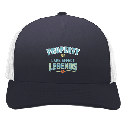 lake-effect-legends-property-of-pacific-headwear-5-panel-trucker-snapback-cap — Navy/White — Front — source sha256 a800427a7864405509deb96739988a397034cb0162d8bf18a172b85b651e27df — Color position 1