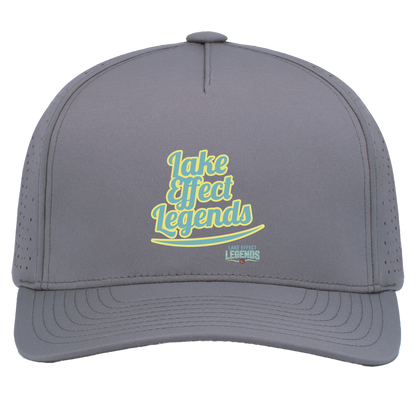 lake-effect-legends-retro-script-pacific-headwear-weekender-perforated-snapback-cap — Graphite — Front — source sha256 157a0066bbea9fafa0f694779c8fee988d22e89e6ec934f16a87adff8976b354 — Color position 4