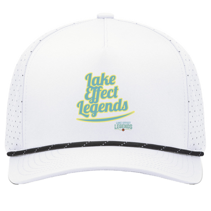 lake-effect-legends-retro-script-pacific-headwear-weekender-perforated-snapback-cap — White/Black — Front — source sha256 1758b3dd63d9828c8b930f72829391e23c4e7d9350f792eeccbb0864ff1202fa — Color position 7