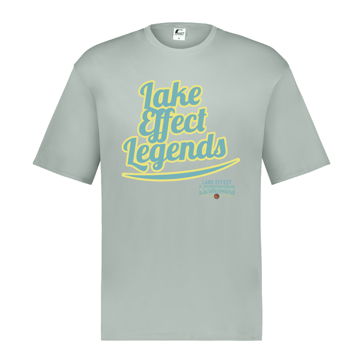 lake-effect-legends-retro-script-c2-mens-performance-short-sleeve-tee — Silver — Front — source sha256 3982f282c60350c1c23a809e44f6a67bcb77818f111d0698652dc079566f361b — Color position 3