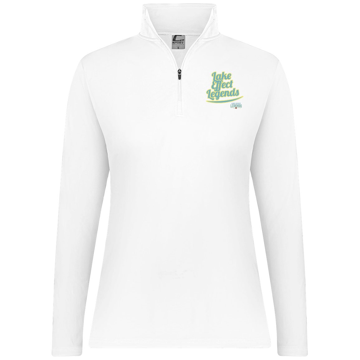 lake-effect-legends-retro-script-c2-womens-1-4-zip-pullover — White — Front — source sha256 43636dbbfedbe00f36ccce08d2d441dae258f7b8a53747485f83ac2b6d9d6894 — Color position 3