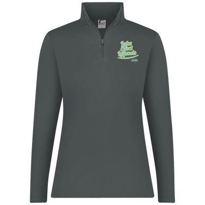lake-effect-legends-retro-script-c2-womens-1-4-zip-pullover — Graphite — Front — source sha256 4421a26020131ac77d6b6b6aba9cb8a71858d52b0b6f23be8013e3e974cebe06 — Color position 4