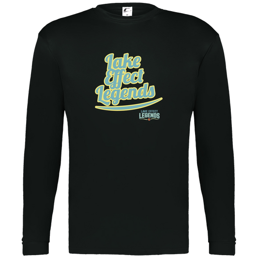 lake-effect-legends-retro-script-c2-mens-performance-long-sleeve-tee — Black — Front — source sha256 565372c6908005094732a19a44141cced2640f522fce4dd909862512101b05b2 — Color position 1