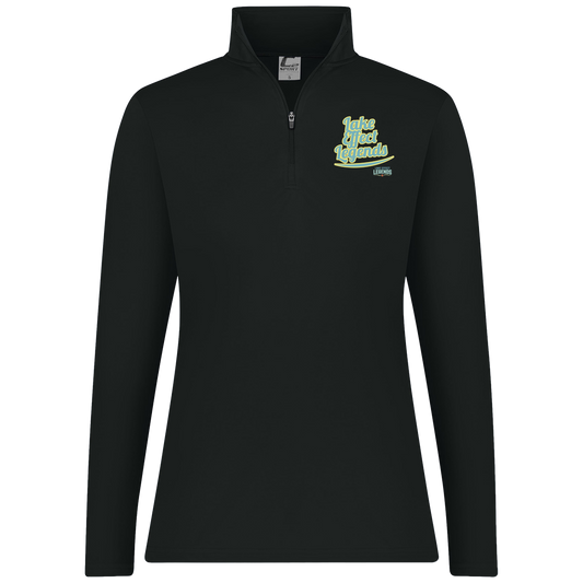 lake-effect-legends-retro-script-c2-womens-1-4-zip-pullover — Black — Front — source sha256 58cecba675ee74d013a0fad24c1896cb1f8a099e9c54f39f2e656edd5ee44a23 — Color position 1