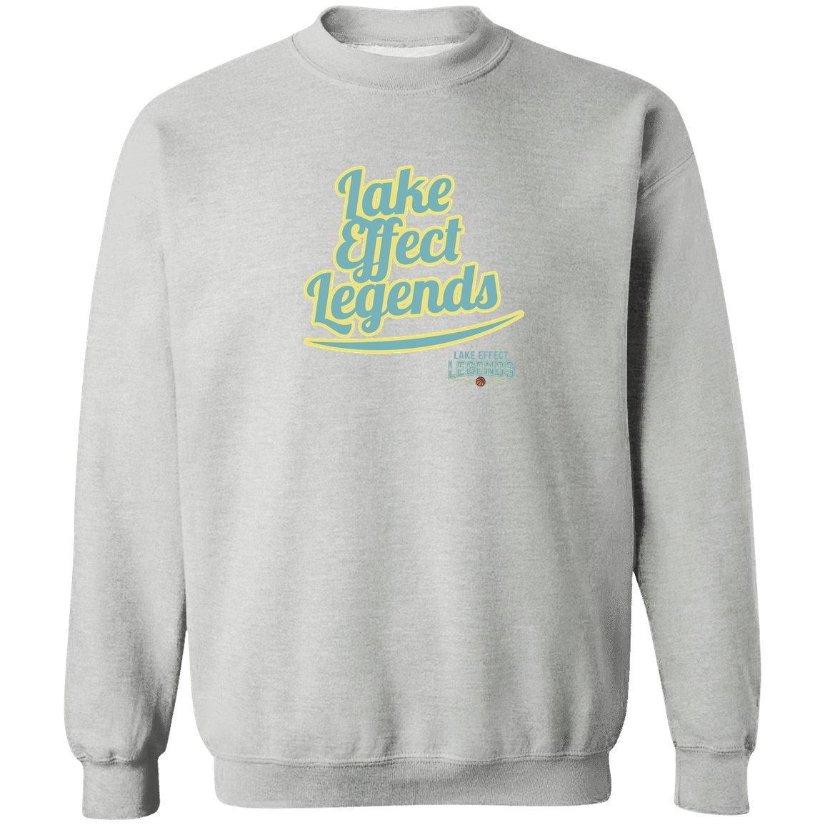 lake-effect-legends-retro-script-gildan-crewneck-pullover-sweatshirt — Sport Grey — Front — source sha256 5c43b232b1d9ced93ebfa43bf58425687a1fccd633404c84e3d4fe11f5d688af — Color position 1