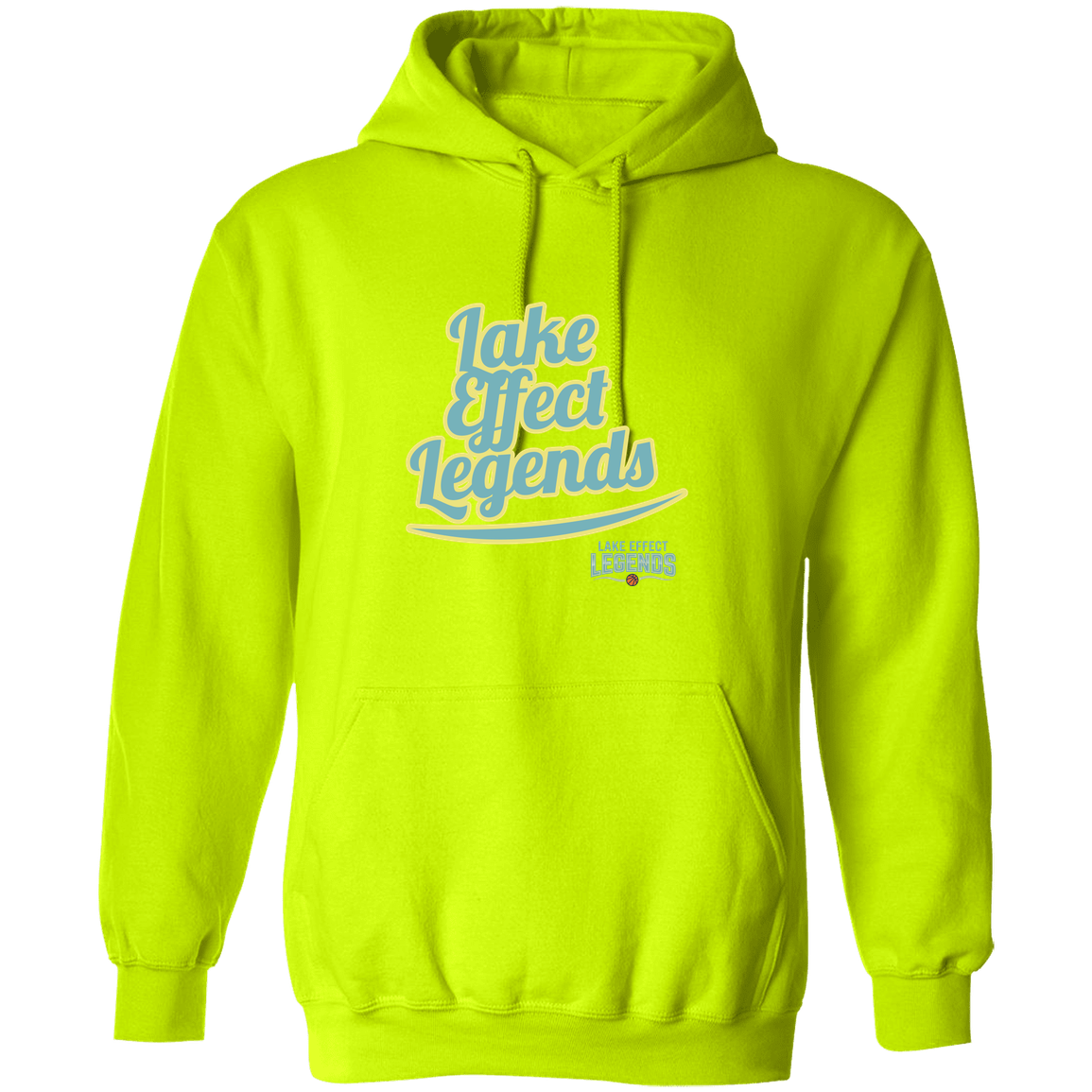lake-effect-legends-retro-script-gildan-pullover-hoodie — Safety Green — Front — source sha256 5f836882918d05f1e145279aac9213f7affe03e7e7789e98bdf9f78ba93f93ad — Color position 8