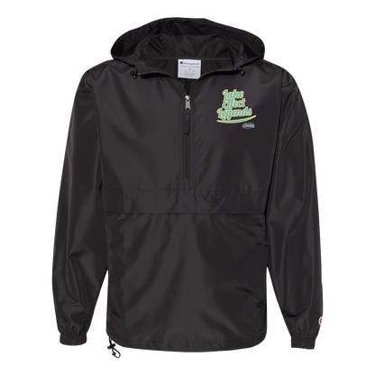 lake-effect-legends-retro-script-champion-unisex-packable-anorak-jacket — Black — Front — source sha256 61570537489c2786369c8cea073b43912332e10950371a1bd60d0d9d71a88480 — Color position 1