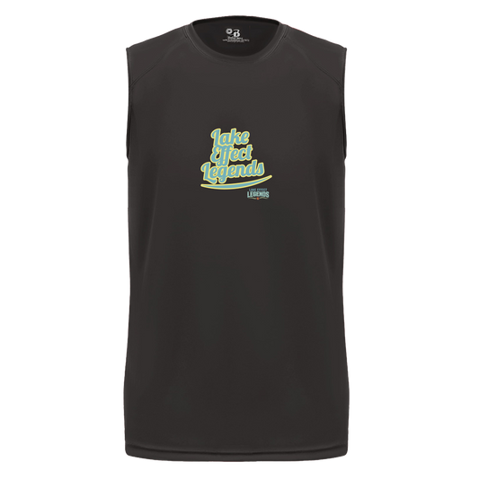 lake-effect-legends-retro-script-badger-b-core-sleeveless-performance-tee — Black — Front — source sha256 698928bd6400f6d7f83dfaff679011576ebfe59a1a050aec760da8dbae0e9590 — Color position 1