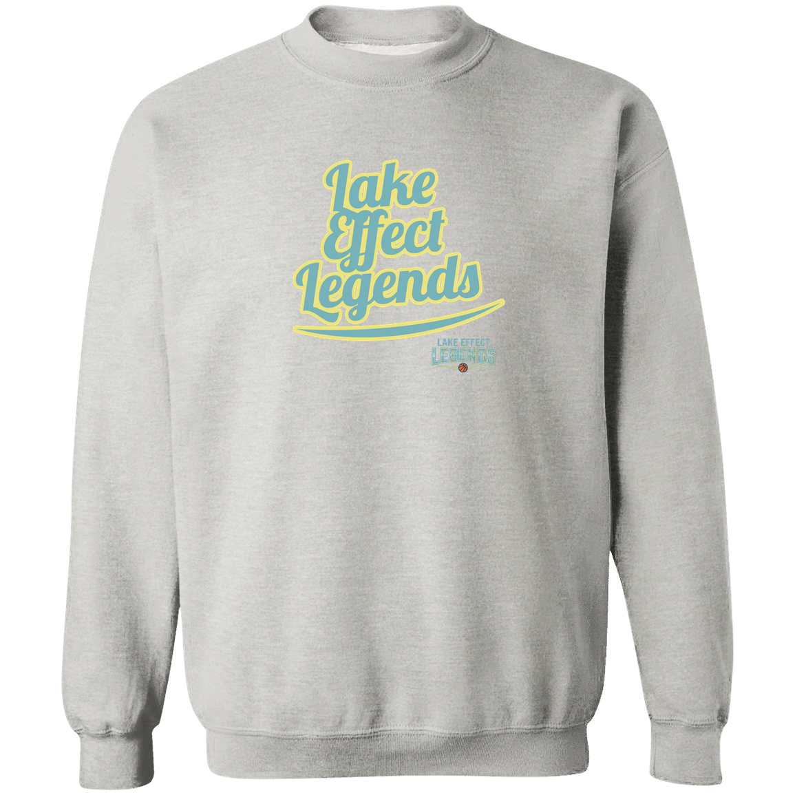 lake-effect-legends-retro-script-gildan-crewneck-pullover-sweatshirt — Ash — Front — source sha256 6e7511ffa52ce95e348fe771f8bc7837368d78ea662dbf4421965ff3b0906f76 — Color position 2