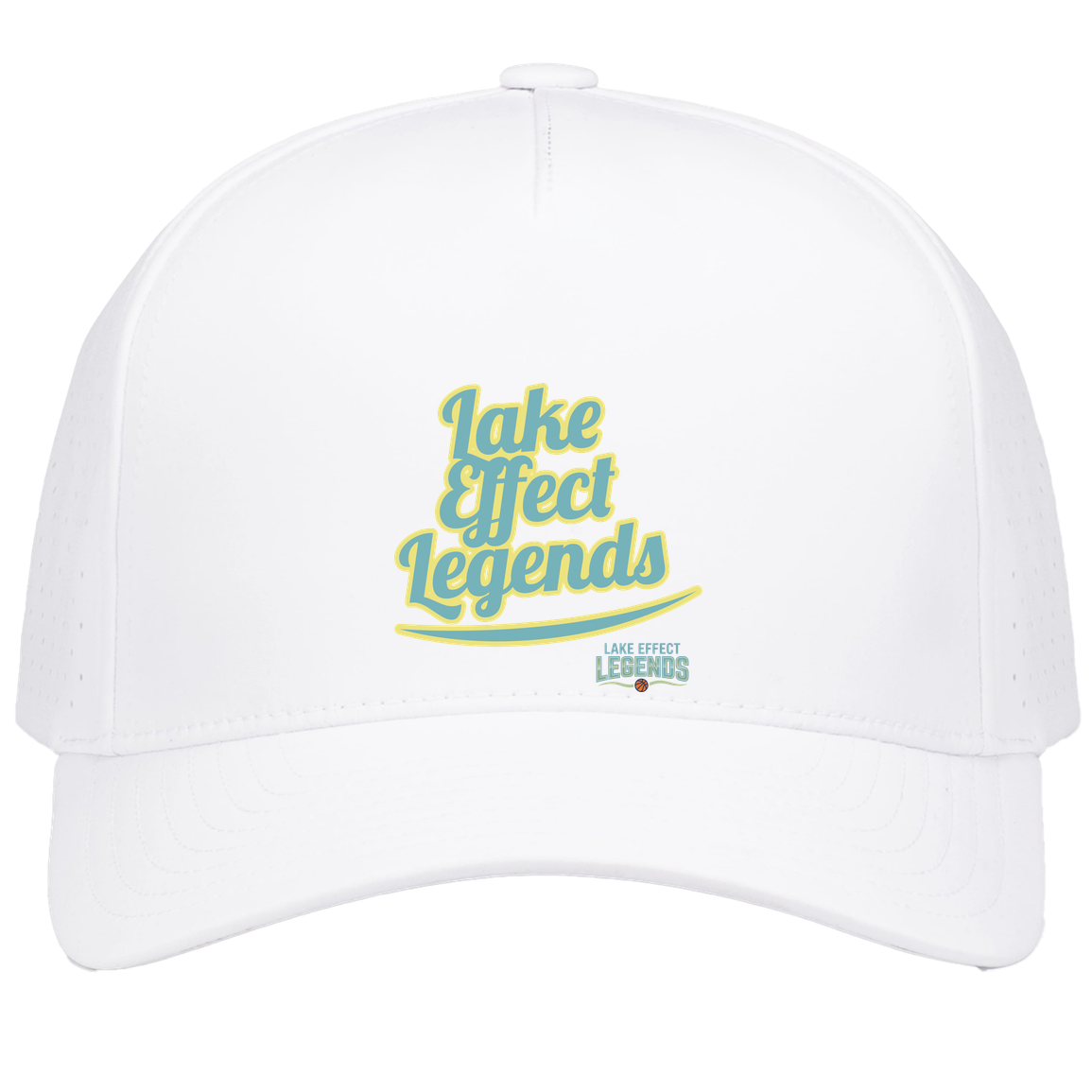 lake-effect-legends-retro-script-pacific-headwear-weekender-perforated-snapback-cap — White — Front — source sha256 74c6d4dbaf273e9b62be64397efaa29aca764358cc3ce89469c9b523b428196e — Color position 6